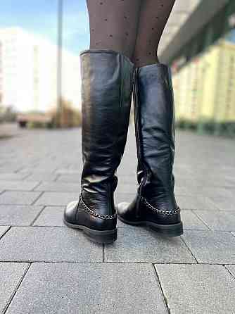 Valiente Чоботи жіночі VALIENTE чорні натуральна шкіра высота 40см обхват 38см размер 40р. (405 Коломыя