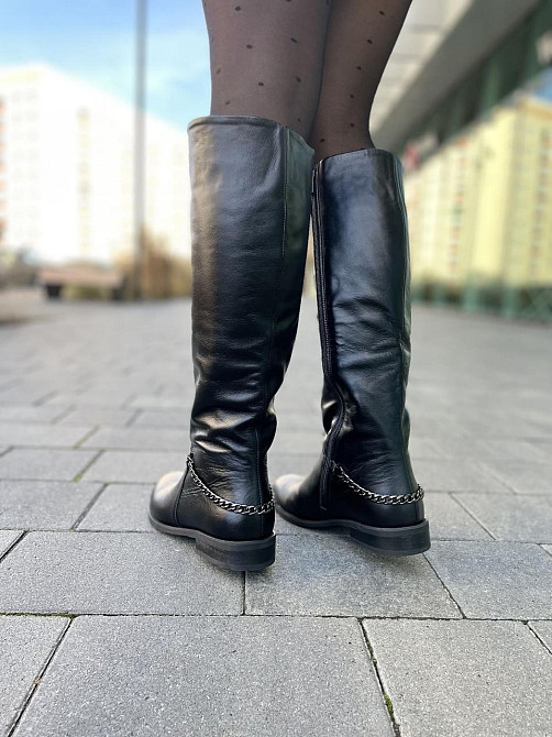 Valiente Чоботи жіночі VALIENTE чорні натуральна шкіра высота 40см обхват 38см размер 40р. (405 Коломыя - изображение 6
