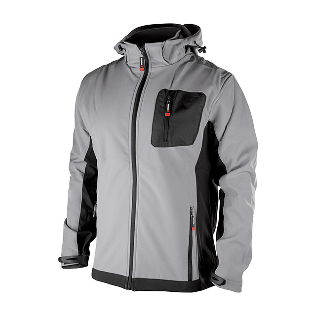 Куртка SOFTSHELL світло-сіро/чорна, з капюшоном, тришарова, стрейч 300 GSM 100D, водо-/вітрозахист, 96% поліестер / 4% еластан, 3 кишені, S Львів - фото 1
