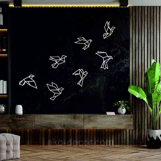 Декоративне настінне Панно «Пташки» Декор на стіну 35*21 см — 5 шт., Білий Київ