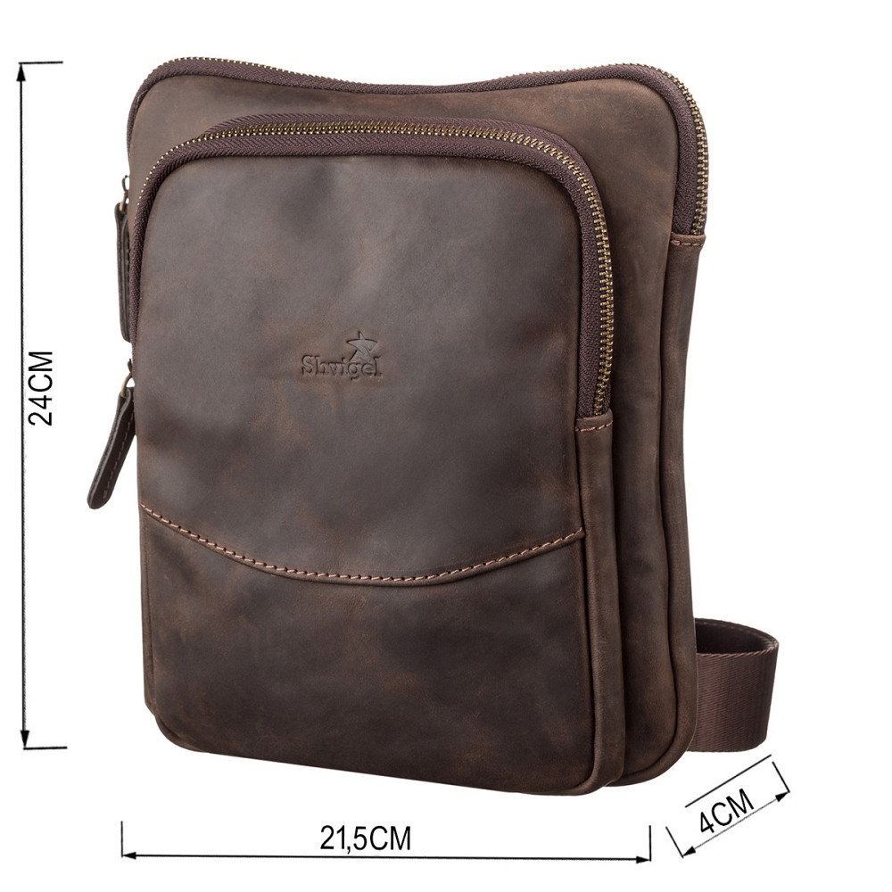 Сумка чоловіча SHVIGEL 11091 шкіряна Коричнева Київ - фото 4