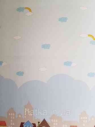 Шпалери вінілові на флізеліні AdaWall Ada Kids метрові дитячі хмари хмари хмари тучки білі сині веселка на блакитному Київ