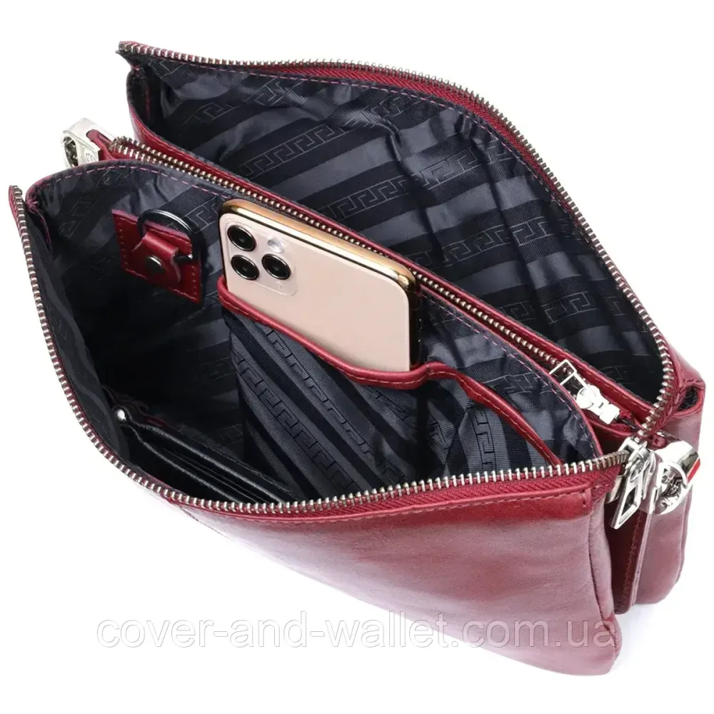 Стильный женский клатч из итальянской кожи бордового цвета Grande Pelle 70561001 Киев - изображение 9