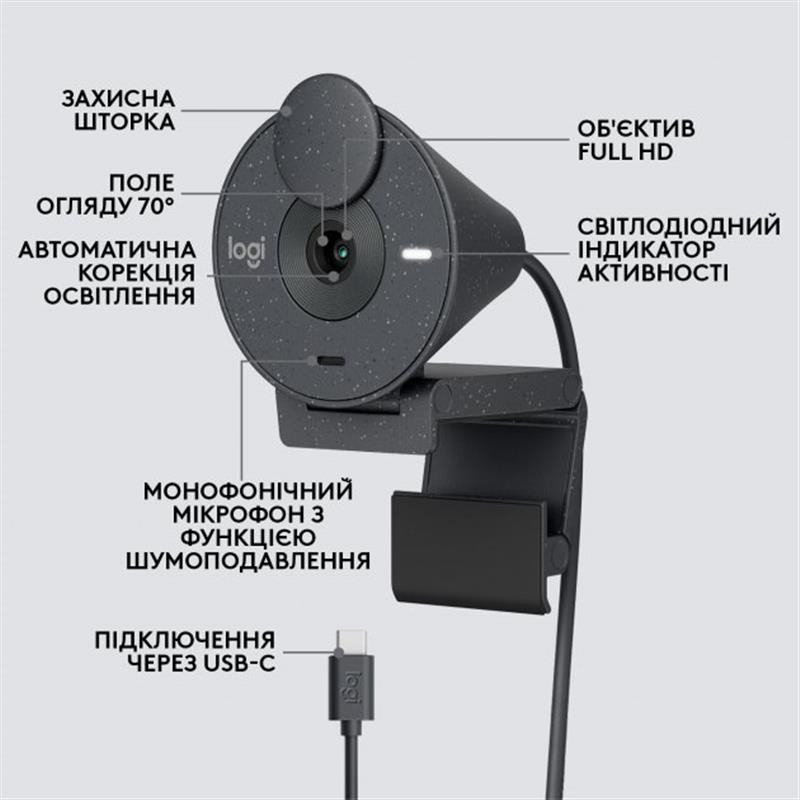 Веб-камера Logitech Brio 300 Graphite (960-001436) Чорний Харків - фото 5