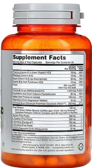 Енергетик для спорту NOW Foods Sustained Energy, 90 вегетаріанських капсул Київ - фото 2