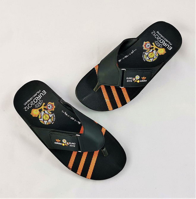 Мужские Шлёпанцы Тапочки Adidas Сланцы Вьетнамки Адидас Чёрные с Оранжевым (размеры: 40,41) Днепр - изображение 3
