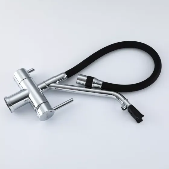 Змішувач для кухні з підключенням до фільтру GAPPO G4398-80 та гнучким виливом, хром/чорний Київ