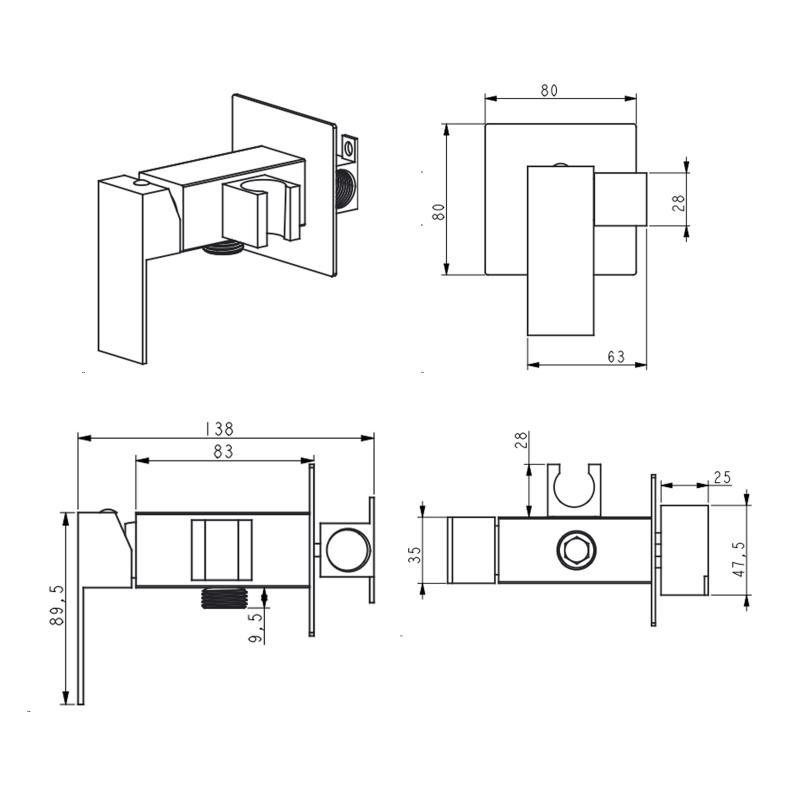 Гигиенический душ, нержавейка Lidz Kubis 111 Black LDKUB111BLA46108 прямоугольный Харьков - изображение 2