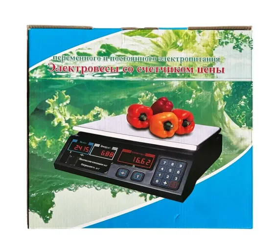 Ваги електронні торгові 55 кг з подвійним дисплеєм, нержавіюча платформа, знімна тара, акумулятор Одеса