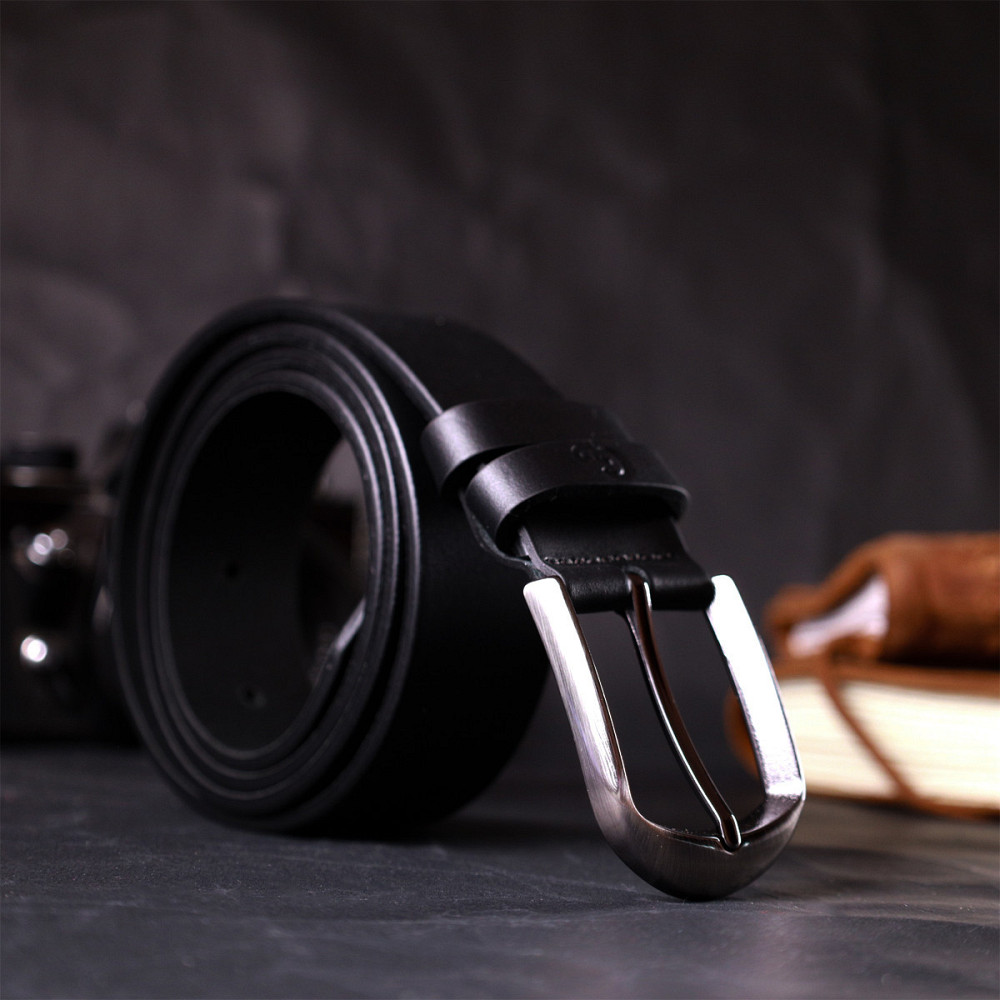 Класичний брючний пояс для чоловіків із натуральної шкіри GRANDE PELLE 11680 Чорний Київ - фото 3
