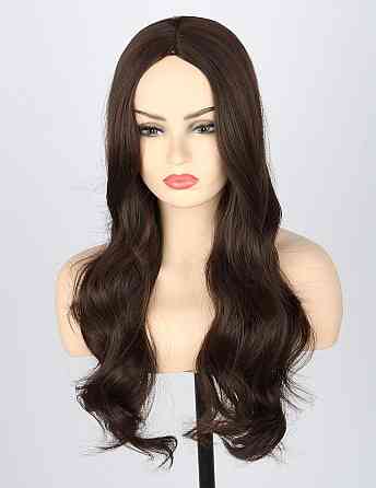 Парик женский темно-каштановый длинный волнистый, коричневые термостойкие искусственные синтетические волосы Киев