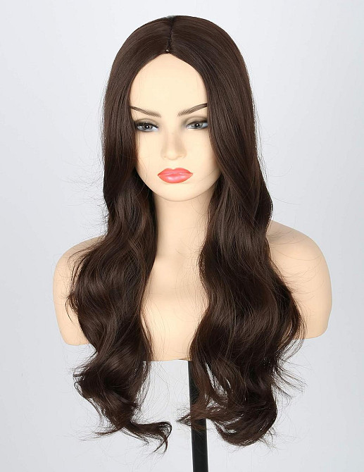 Парик женский темно-каштановый длинный волнистый, коричневые термостойкие искусственные синтетические волосы Киев - изображение 1