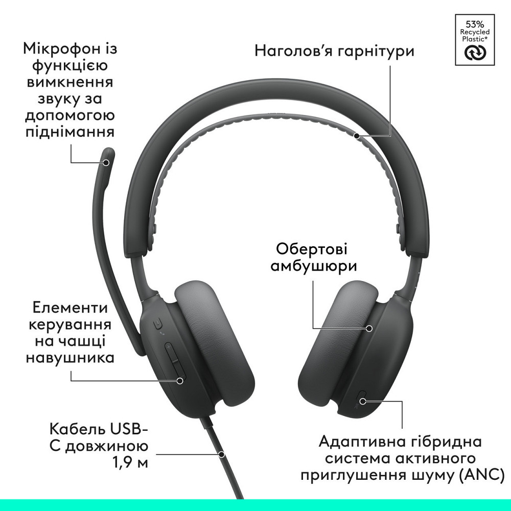 Гарнітура Logitech Zone Wired 2 USB Graphite (981-001619) ( 11611 ) Харьков - изображение 3