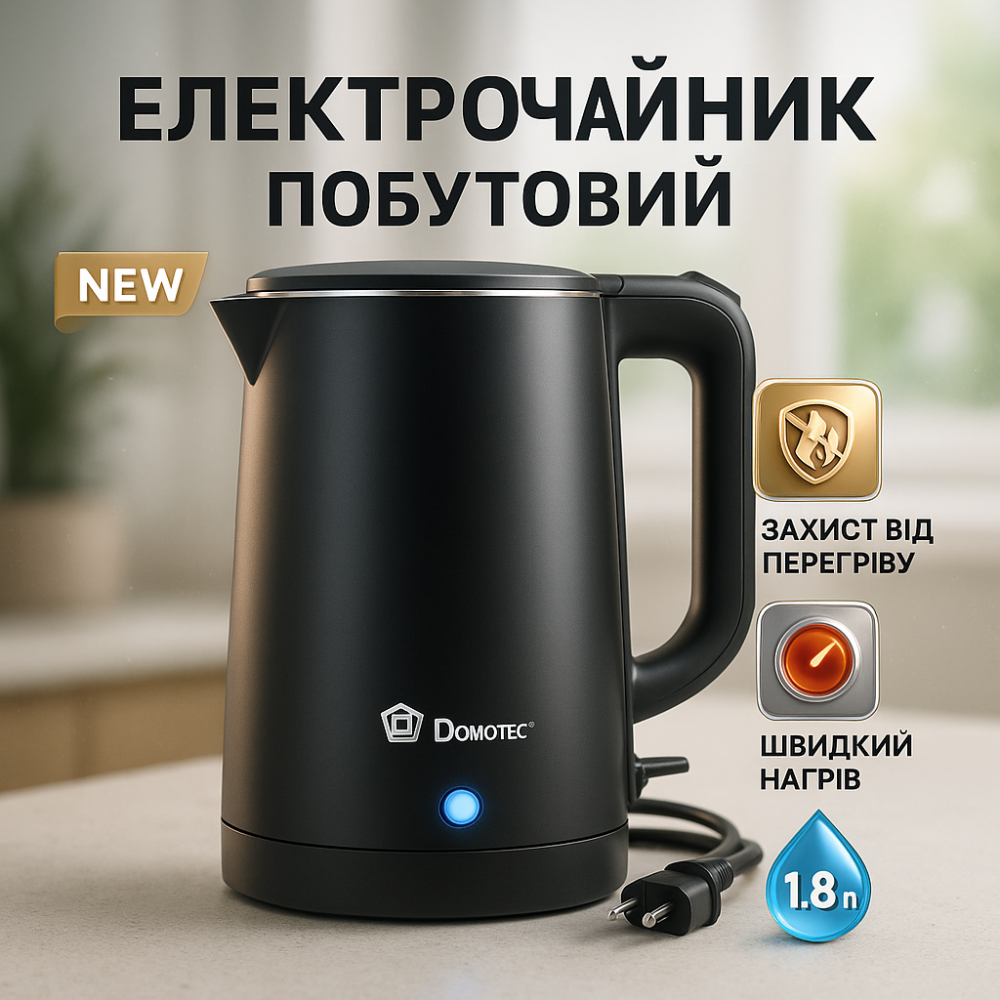 Сучасний електрочайник для дому Domotec MS-5028 1.8л 1800Вт, Тихий побутовий чайник, Найкращий чайник NR-99 Львів - фото 7