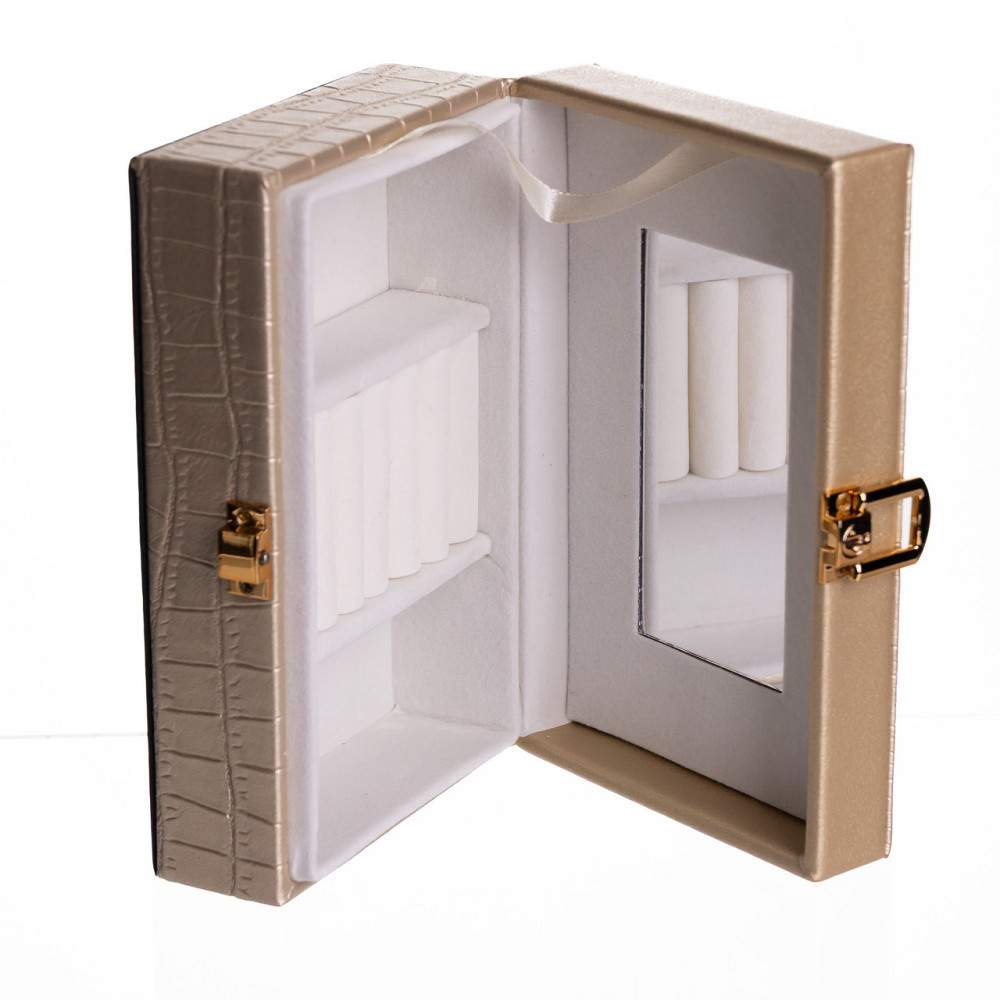 Скринька для прикрас з еко шкіри 3 відділення з дзеркалом 16×10×6 см Золотистий HP-5-18GOLD Коломыя - изображение 4