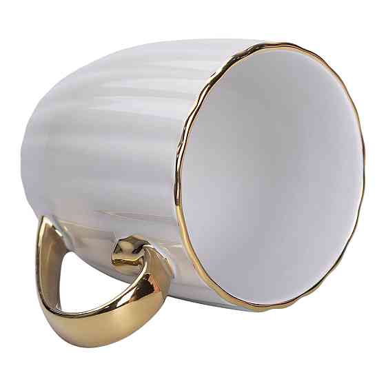 Чашка порцелянова із золотим обідком і золотою ручкою 420 (мл) кружка Сіра RX-N240629G Коломия