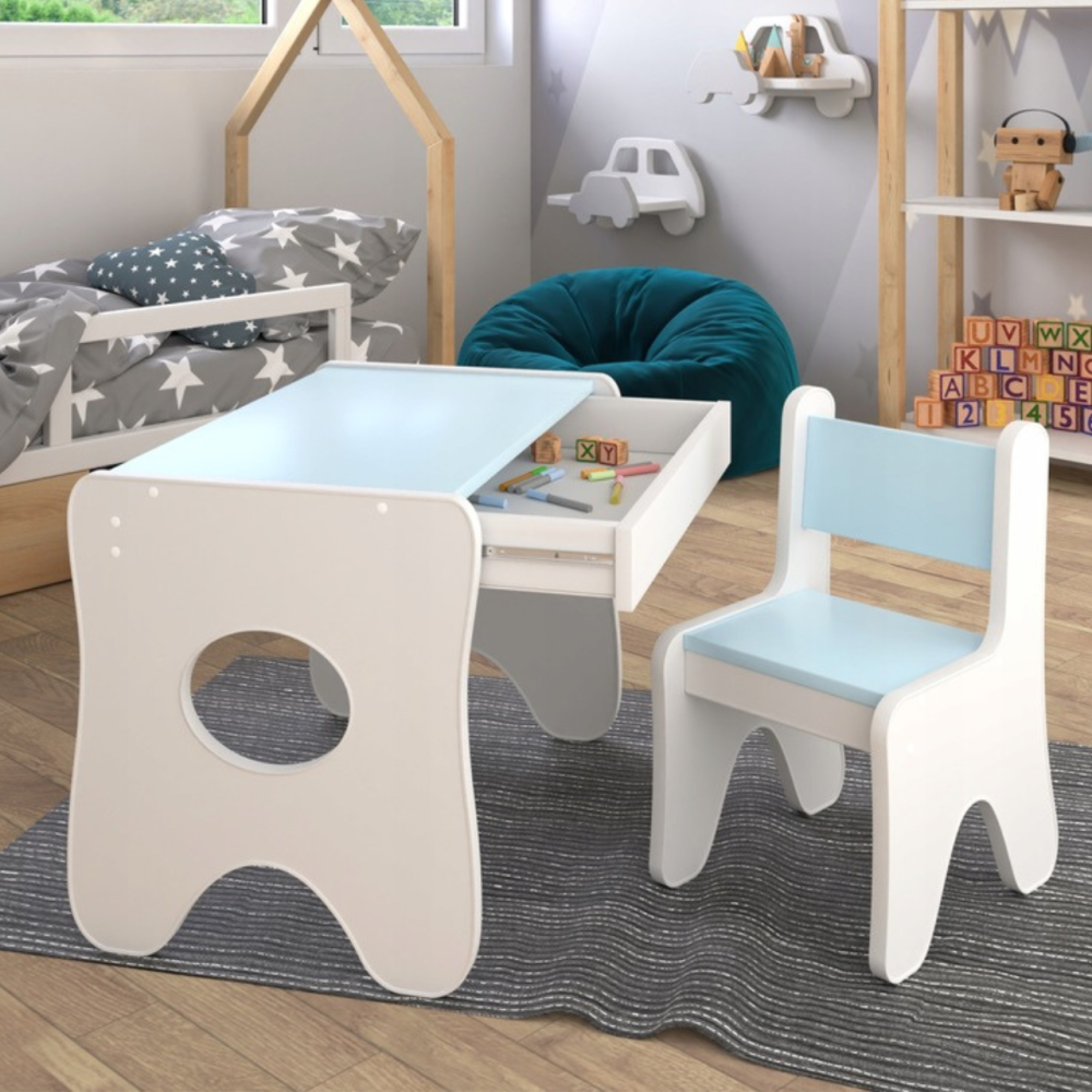 Набір дитячих меблів столик з ящиком та стільчик 70×45×51, стіл та стілець для дітей, білий з блакитним Кам'янське - фото 9