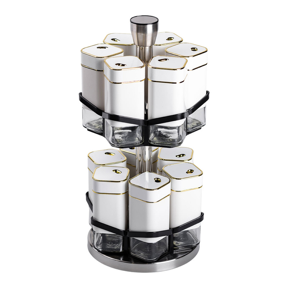 Yiwu Набір для спецій на підставці 12 шт. 120 мл карусель для спецій Білий HP-1315 Коломия - фото 7