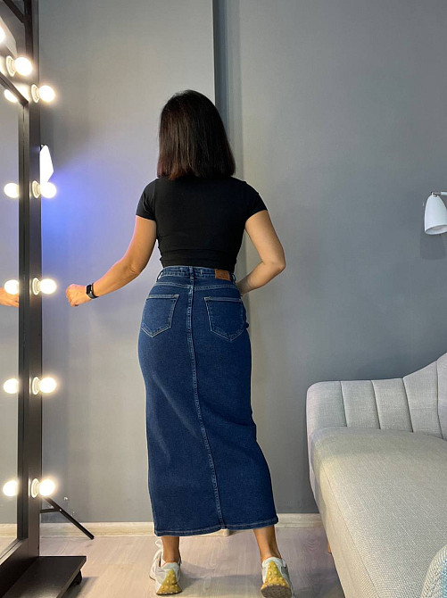 Спідниця жіноча Zeo Basic 3805 джинсова розріз з попереду довга стрейчева синій, синій, 34 Київ - фото 13