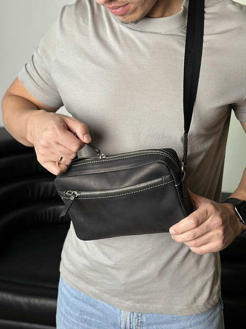 Сумка мужская через плечо, барсетка, кожаная вместительная, чернаяMasterSem Киев - изображение 2