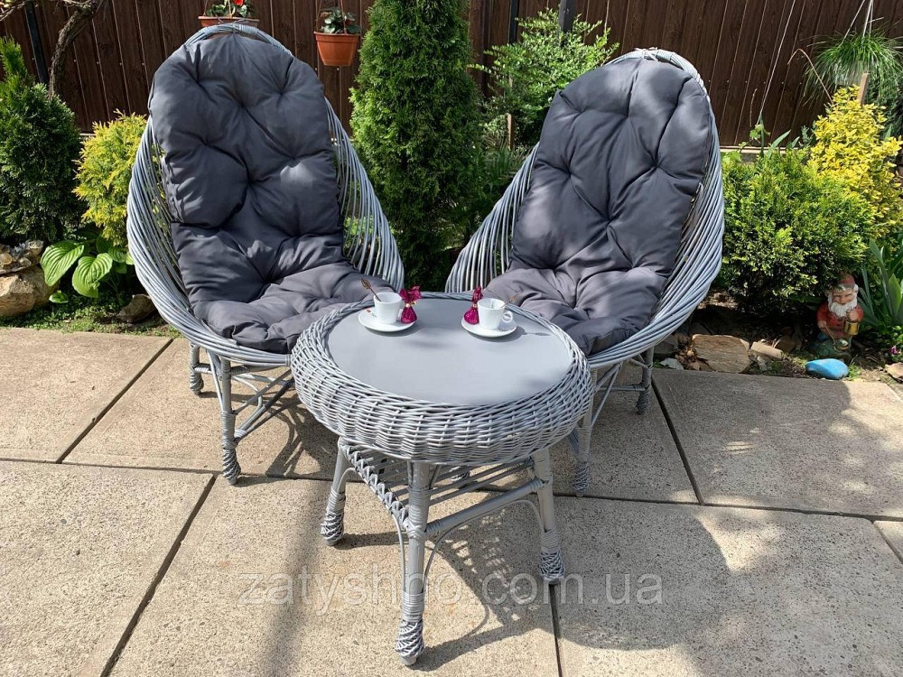 Сірий кухонний плетений набір з лози з 2 кріслами з накидками Київ - фото 3