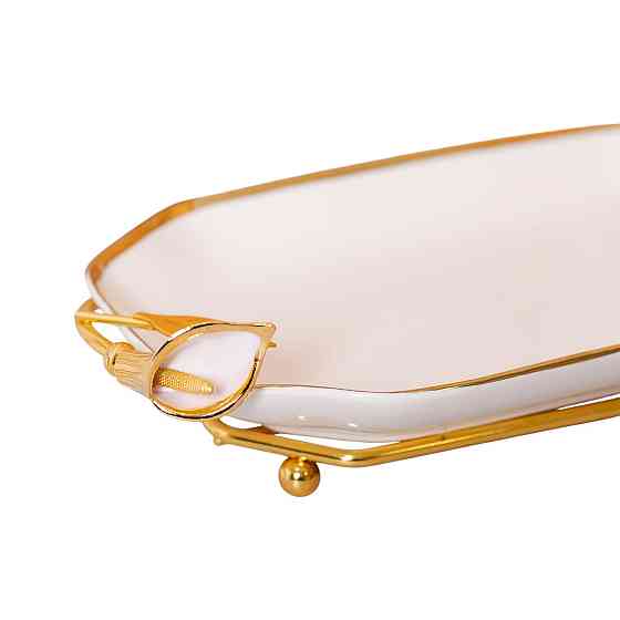 Yiwu порцелянова фруктовниця на підставці 26×15×3.5 см Біла із золотом HP-7-5 Київ