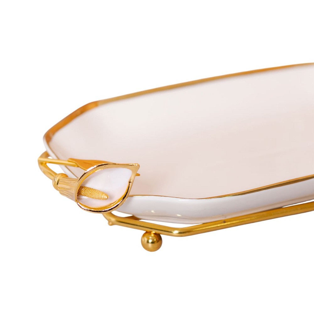 Yiwu порцелянова фруктовниця на підставці 26×15×3.5 см Біла із золотом HP-7-5 Киев - изображение 6