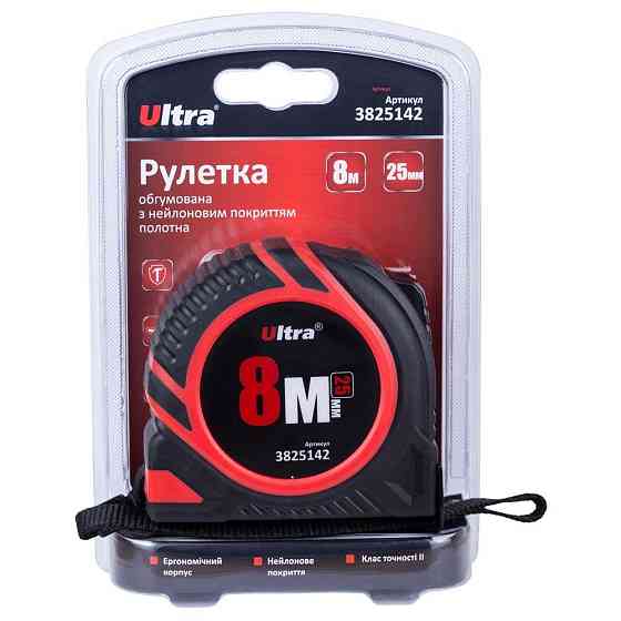 Рулетка гумова з нейлоновим покриттям полотна 8 мм × 25 мм ULTRA (3825142) Київ