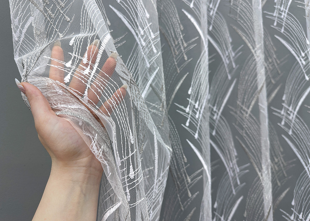 Тюль VR-Textil 1583т Фатин з вишивкою та люрексом Білий з сріблястим 200х240 см (42-0893) Київ - фото 4