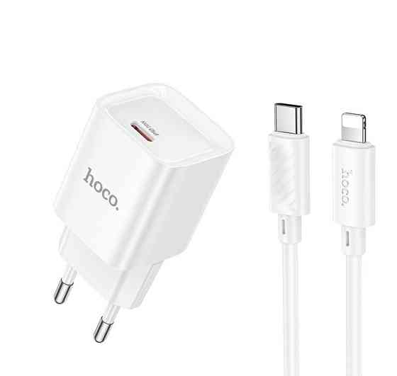 Мережевий зарядний пристрій з кабелем HOCO C146A Charm single port PD20W charger set (C to iP) (EU) White Одеса