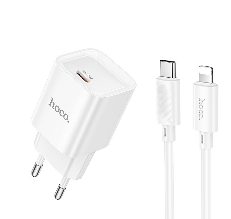 Мережевий зарядний пристрій з кабелем HOCO C146A Charm single port PD20W charger set (C to iP) (EU) White Одеса - фото 1