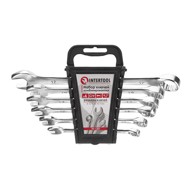 Набір ключів комбінованих, 6 шт., 8-17 мм, Cr-V INTERTOOL HT-1201 Київ - фото 1