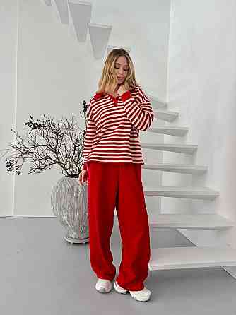 Женский стильный повседневный костюм поло на пуговицах, брюки палаццо тринитка. Одесса