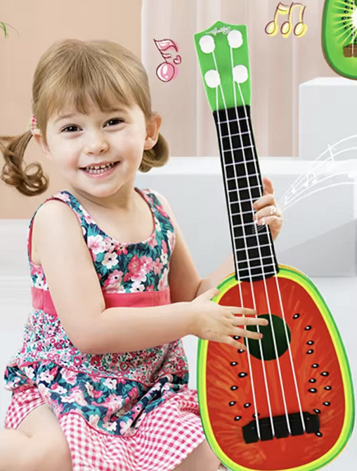 Гітара дитяча іграшка Кавун 4 струни (волосінь) від 3 років 36 на 11,5 см червоно-зелений Київ - фото 1