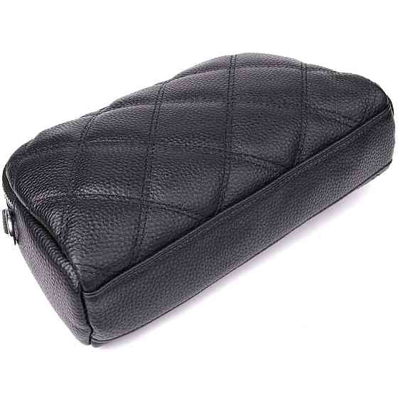 Женская сумка прошитая ромбами из натуральной кожи Vintage 22930 Черный Киев