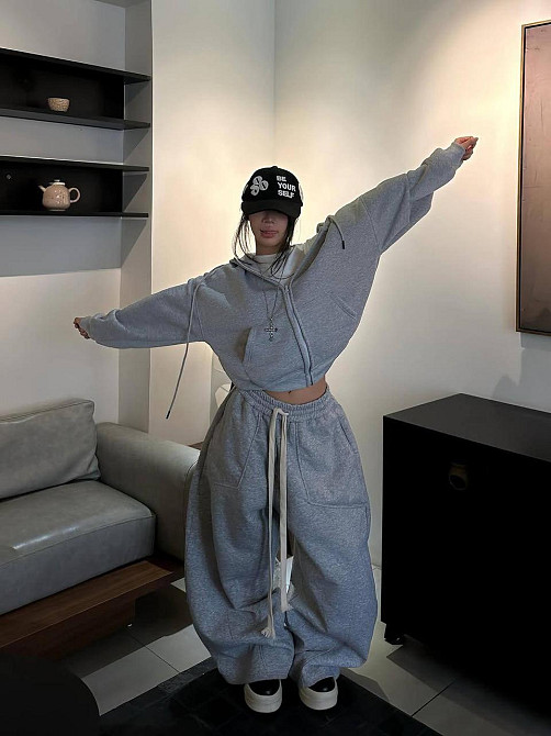 Жіночий теплий костюм оверсайз у спортивному стилі тринитка на флісі 46/48 Одеса - фото 6