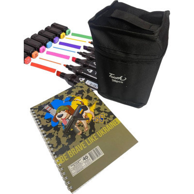 Художній маркер Touch двосторонніх скетч маркерів 36 шт в чохлі + блокнот А5 (40 арк) в асортименті для хлопчиків (XK-MRK-BOY) Вінниця - фото 2