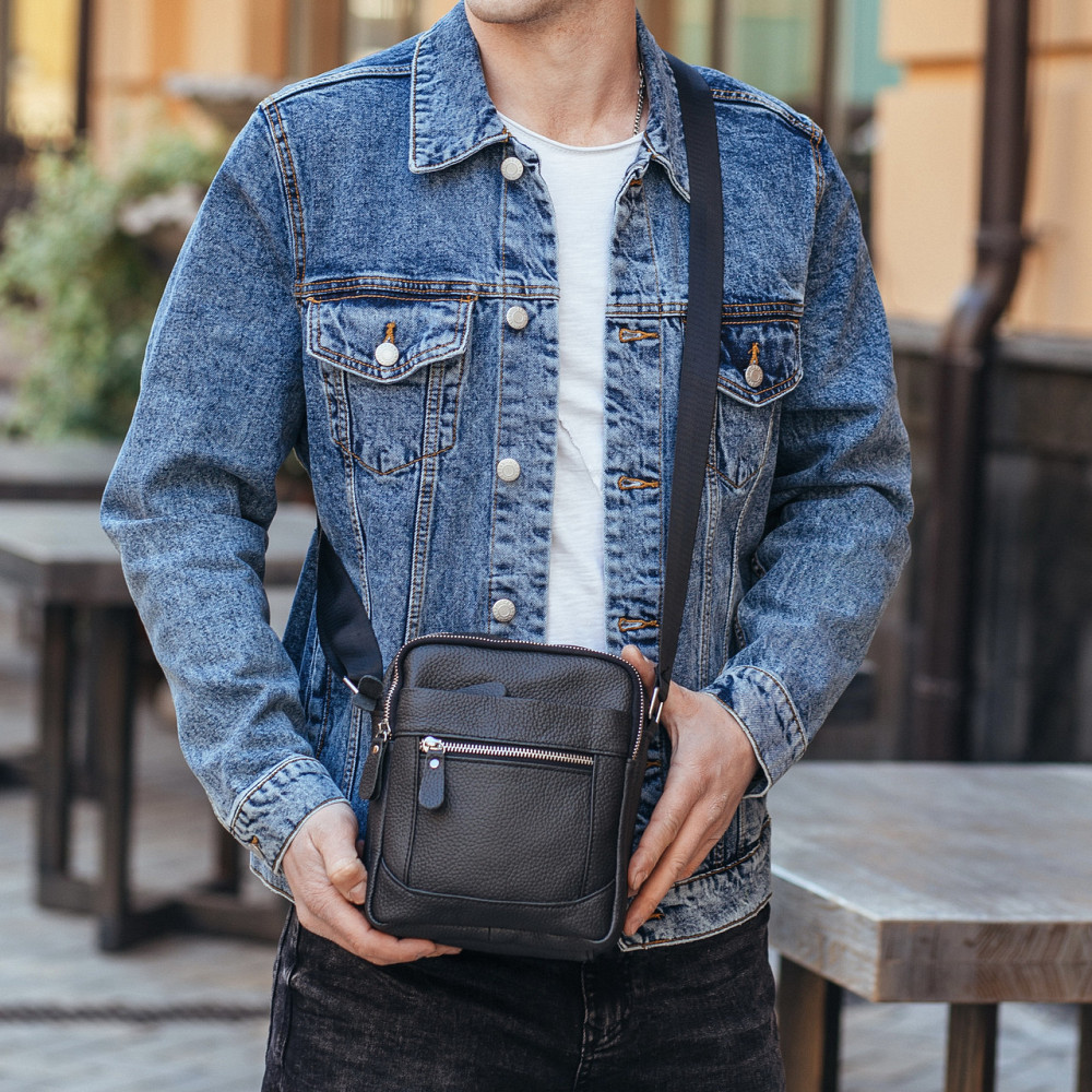 Чорна чоловіча шкіряна сумка через плече Tiding Bag Київ - фото 9