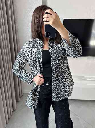 Женская стильная леопардовая рубашка на металлических пуговицах 44, Серый Одесса