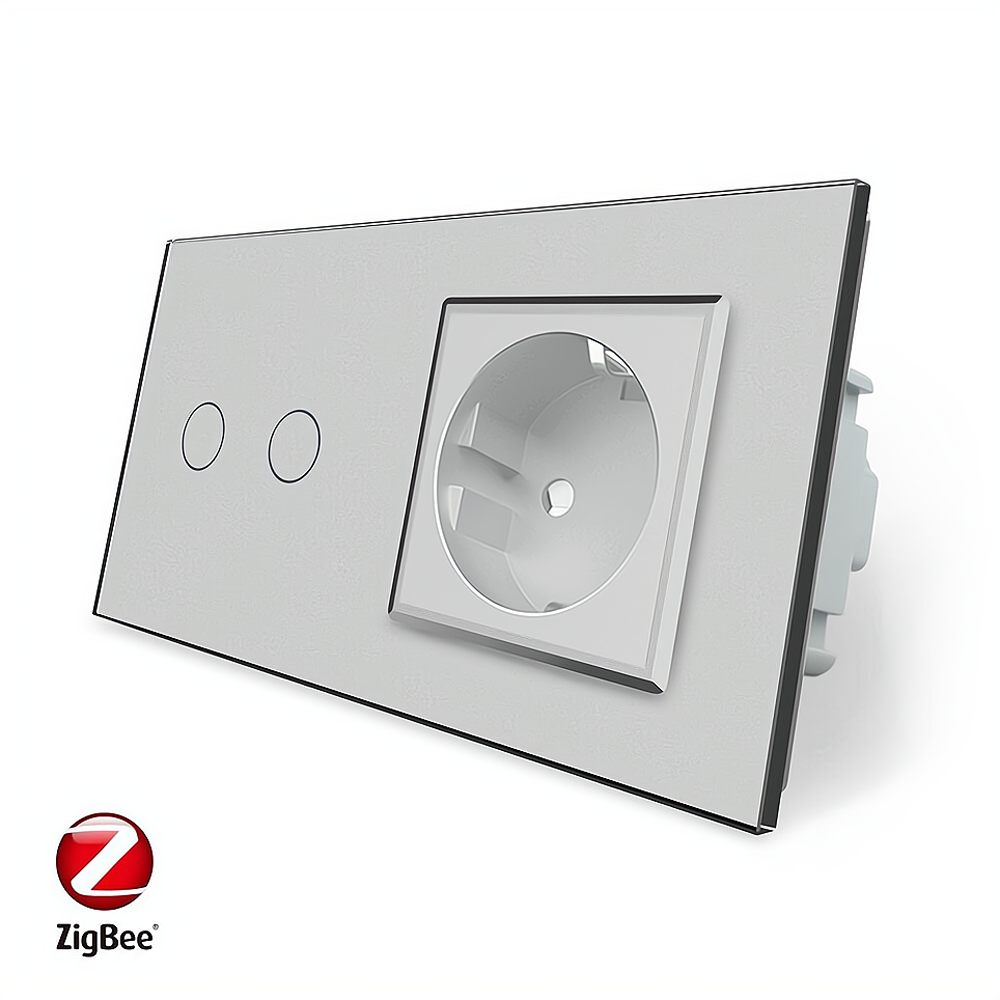 LIVOLO Розумний сенсорний ZigBee вимикач 2 сенсора 1 розетка Livolo сірий скло (VL-C702Z/C7C1EU Коломия - фото 3