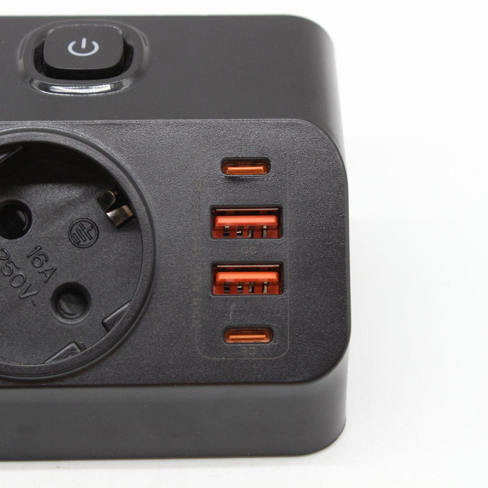 Мережевий фільтр 20Вт, 1.6м (2хUSB-A, 2хType-C, 4х220В) / Електричний подовжувач з тримачем для столу Київ - фото 9