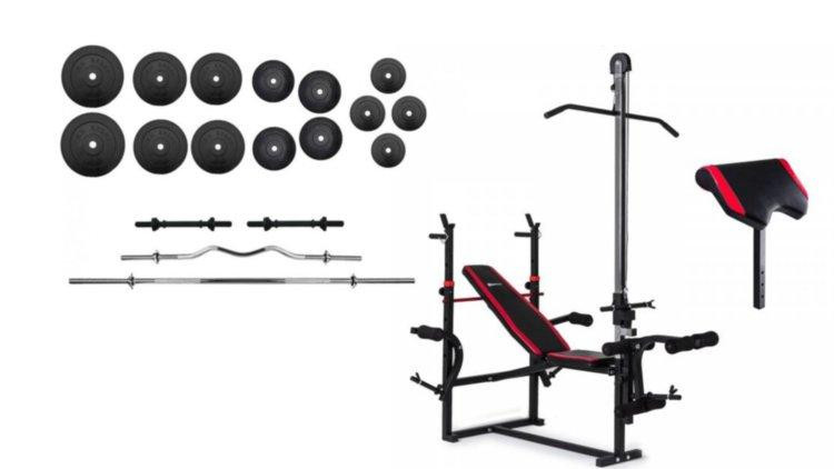 Скамья для жима с тягой + 4 грифа + 100 кг блинов Гантели, гири, штанги и диски АВС пластик комплект Киев - изображение 1