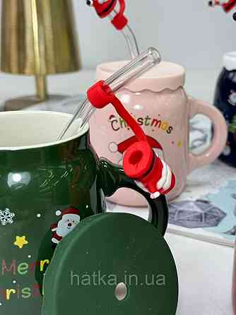 Кухоль з кришкою і ложкою керамічний новорічний Olens "Санта 2024" 460 мл 102-1082 Київ