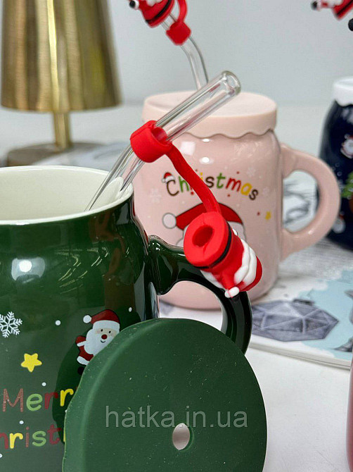 Кухоль з кришкою і ложкою керамічний новорічний Olens "Санта 2024" 460 мл 102-1082 Київ - фото 3