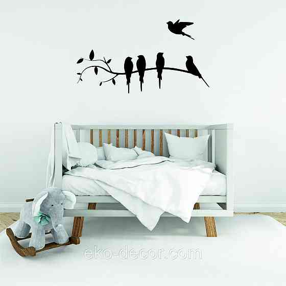 Декоративное настенное Панно «Птички на ветке», Декор на стену 110*36 см, Черный Киев