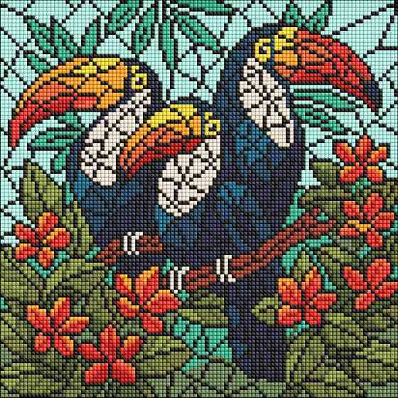 Алмазна мозаїка "Вітраж. Тріо туканів" ©art_selena_ua AMO8345, 30х30 см Вінниця