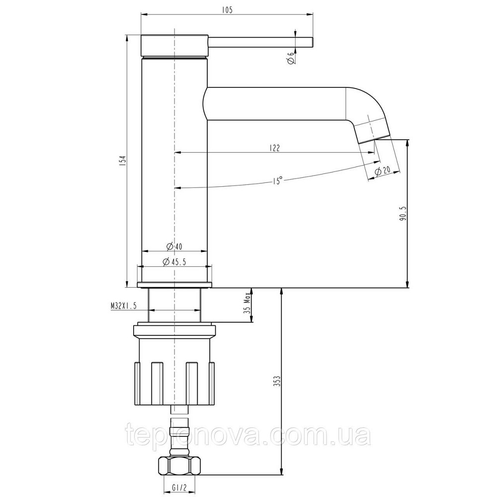 Змішувач для умивальника TOPAZ LOFT TLF 32201-H75-C Чернівці - фото 6