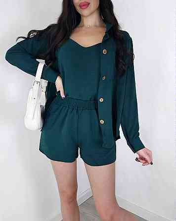 Жіночий легкий костюм-трійка: сорочка, майка та шорти креп жатка Пляшка, 42/44 Одеса