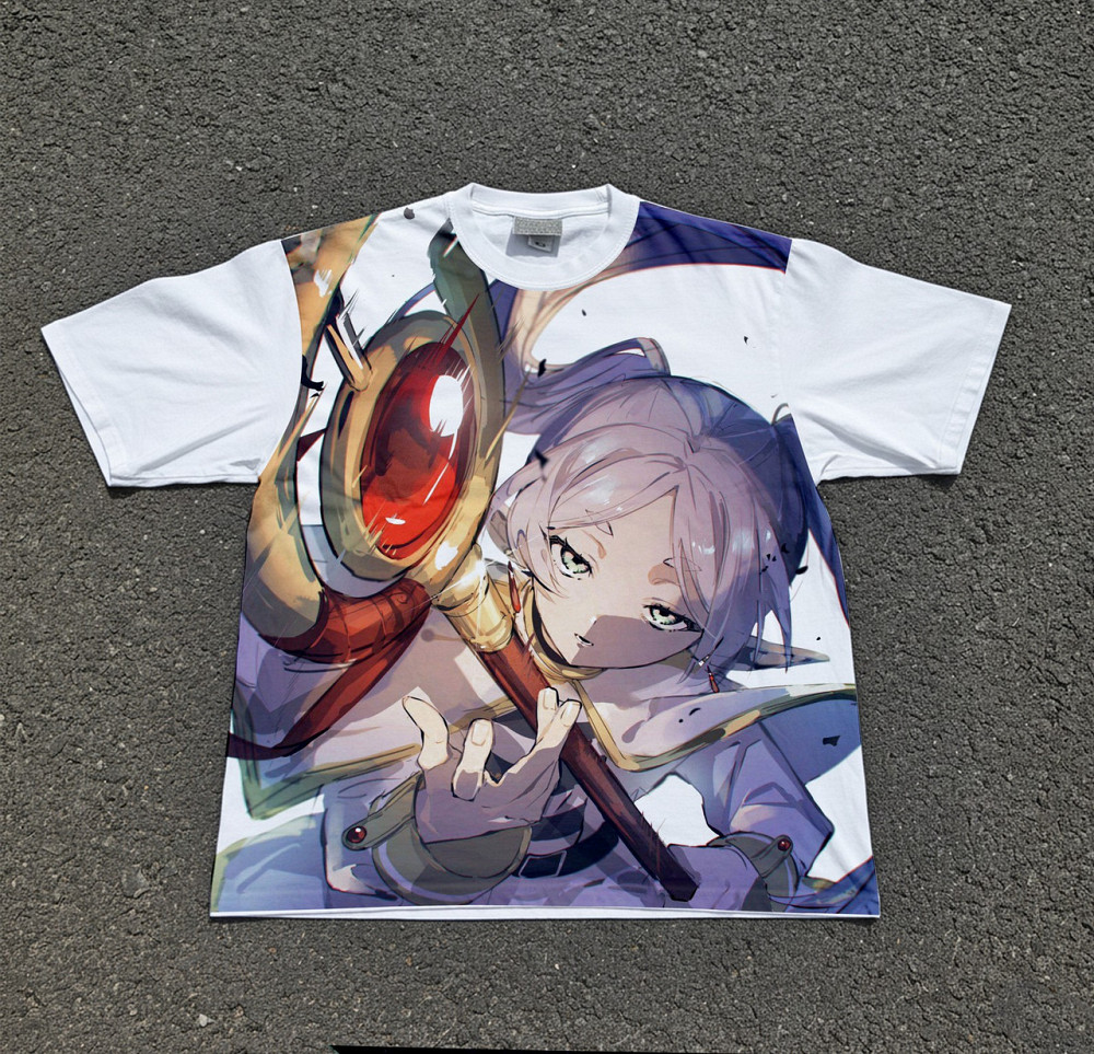 Футболка чоловіча з принтом аніме Аніме Фріерен Бейонд Джоурнейенд оверсайз (S/M/L) Черний Дніпро - фото 3