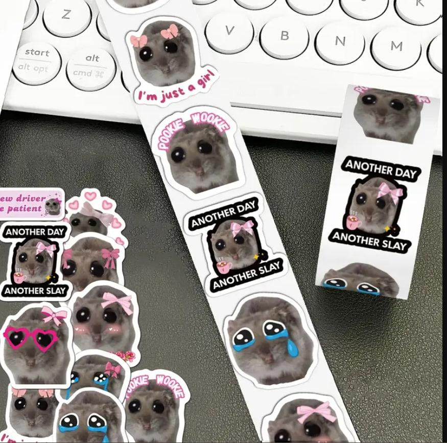 Набір наліпок "Сумний Хом'як Мем", наклейки з хом'яком. стікербомбінг, Рулон 500 шт Київ - фото 2